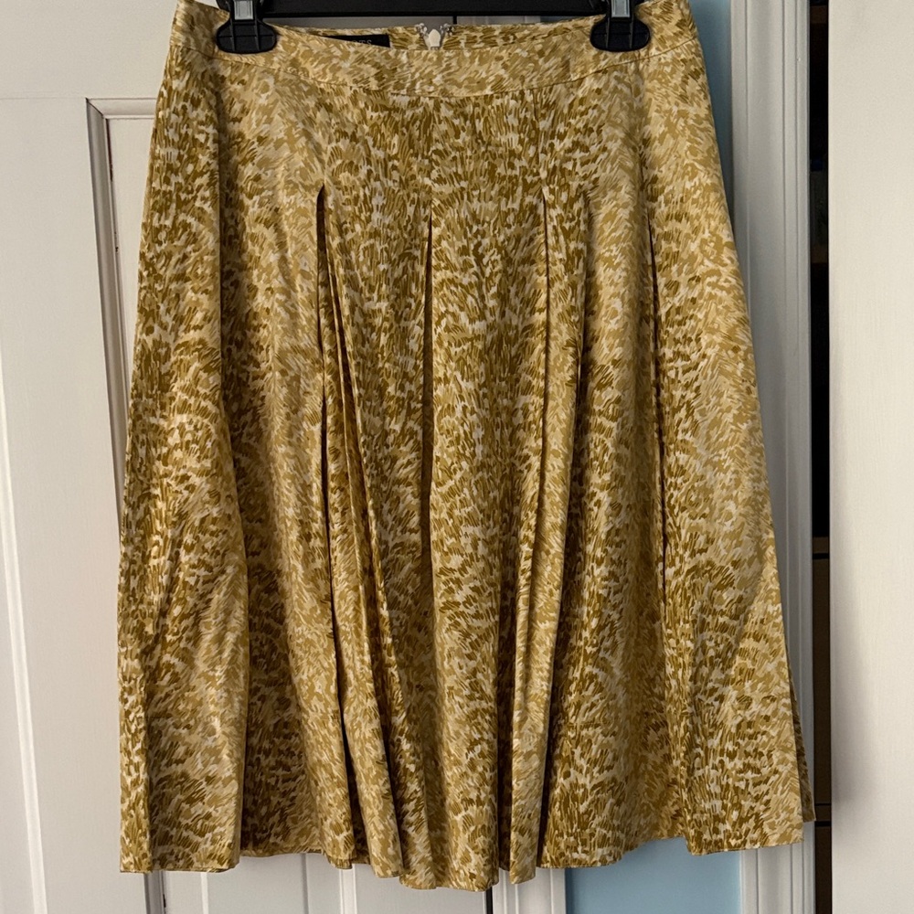 Talbots A-Line Pleated Midi Skirt in Mustard Print